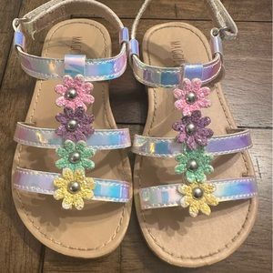Maggie & Zoe rainbow metallic flower toddler sandals.